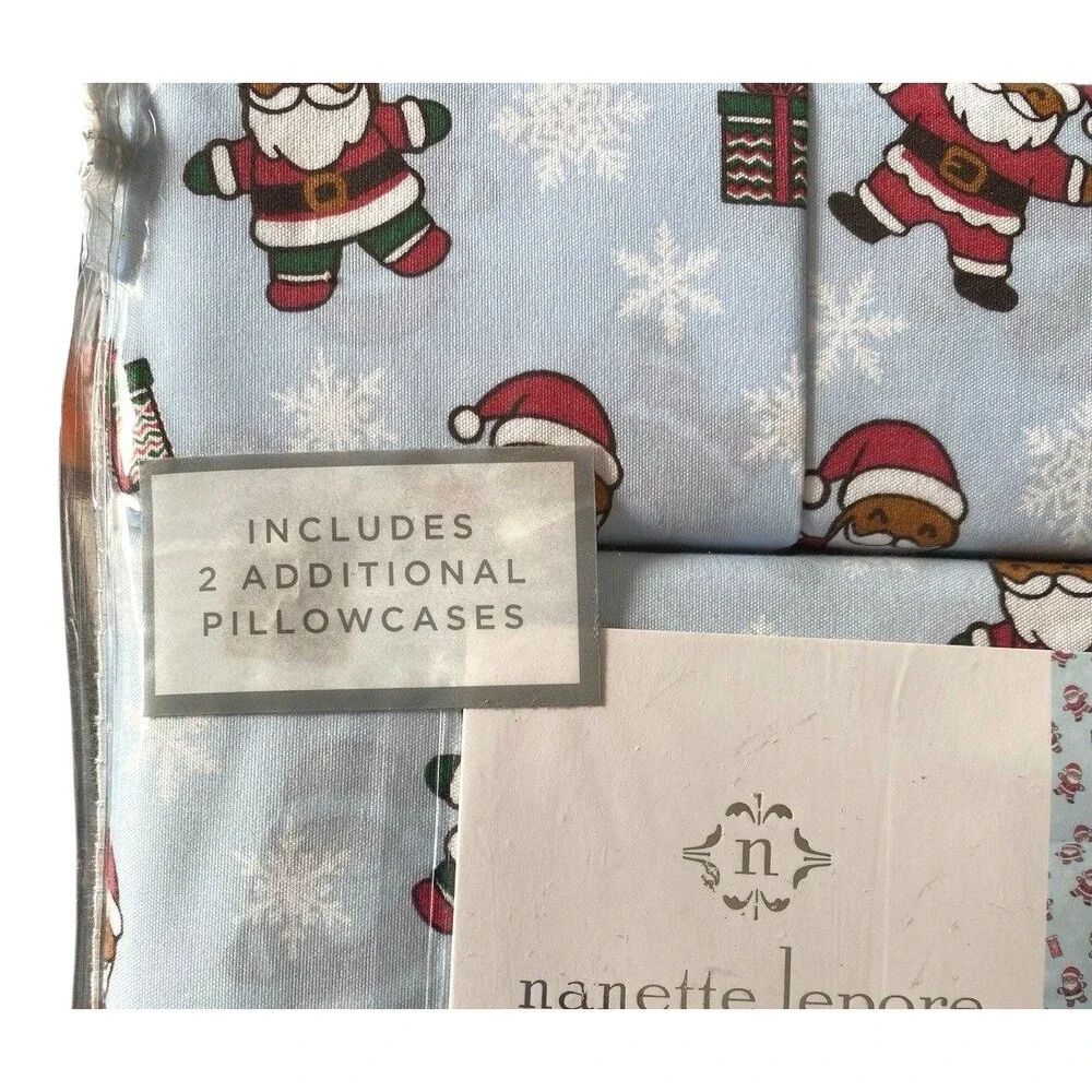 Nanette Lepore Queen Christmas Sheet Set 6-Piece Santa Holiday Bedding